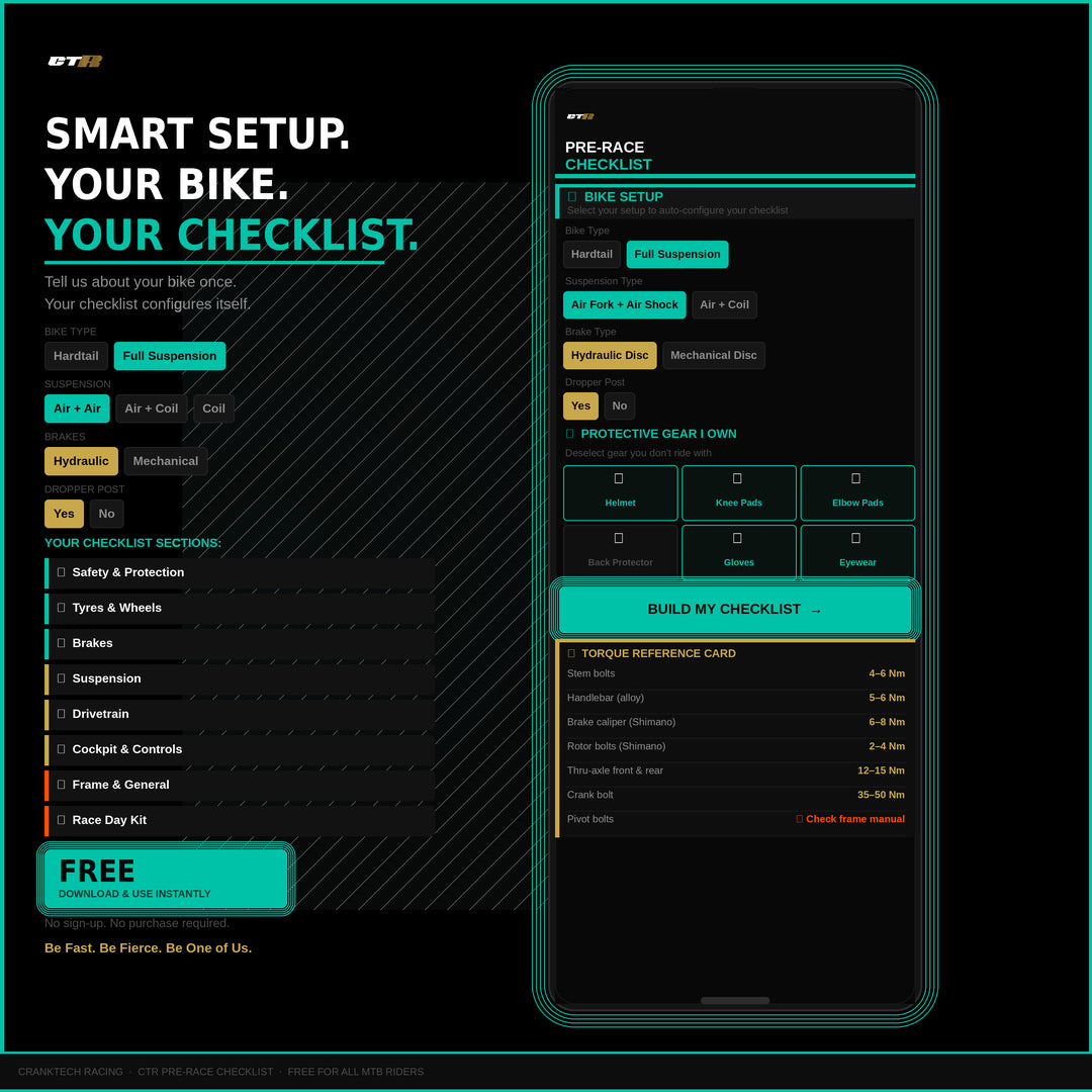 CTR Pre-Race Checklist — MTB Race Day Bike & Rider Preparation Tool