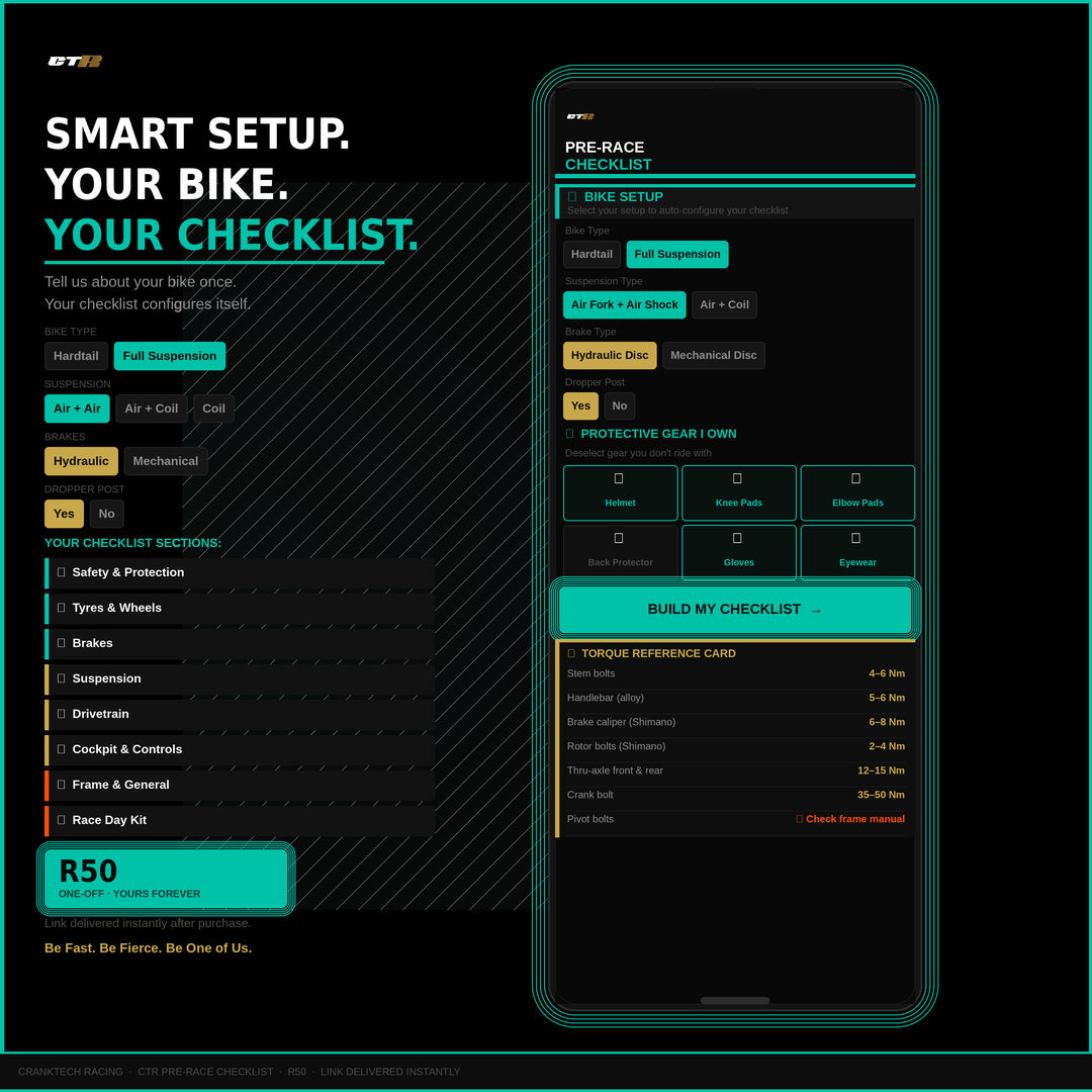 CTR Pre-Race Checklist — MTB Race Day Bike & Rider Preparation Tool