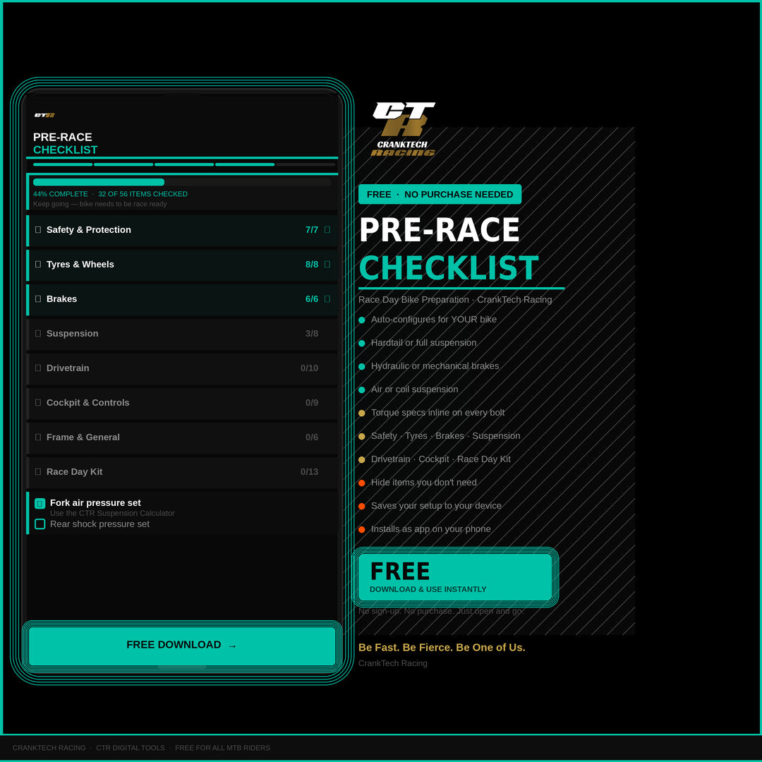 CTR Pre-Race Checklist — MTB Race Day Bike & Rider Preparation Tool
